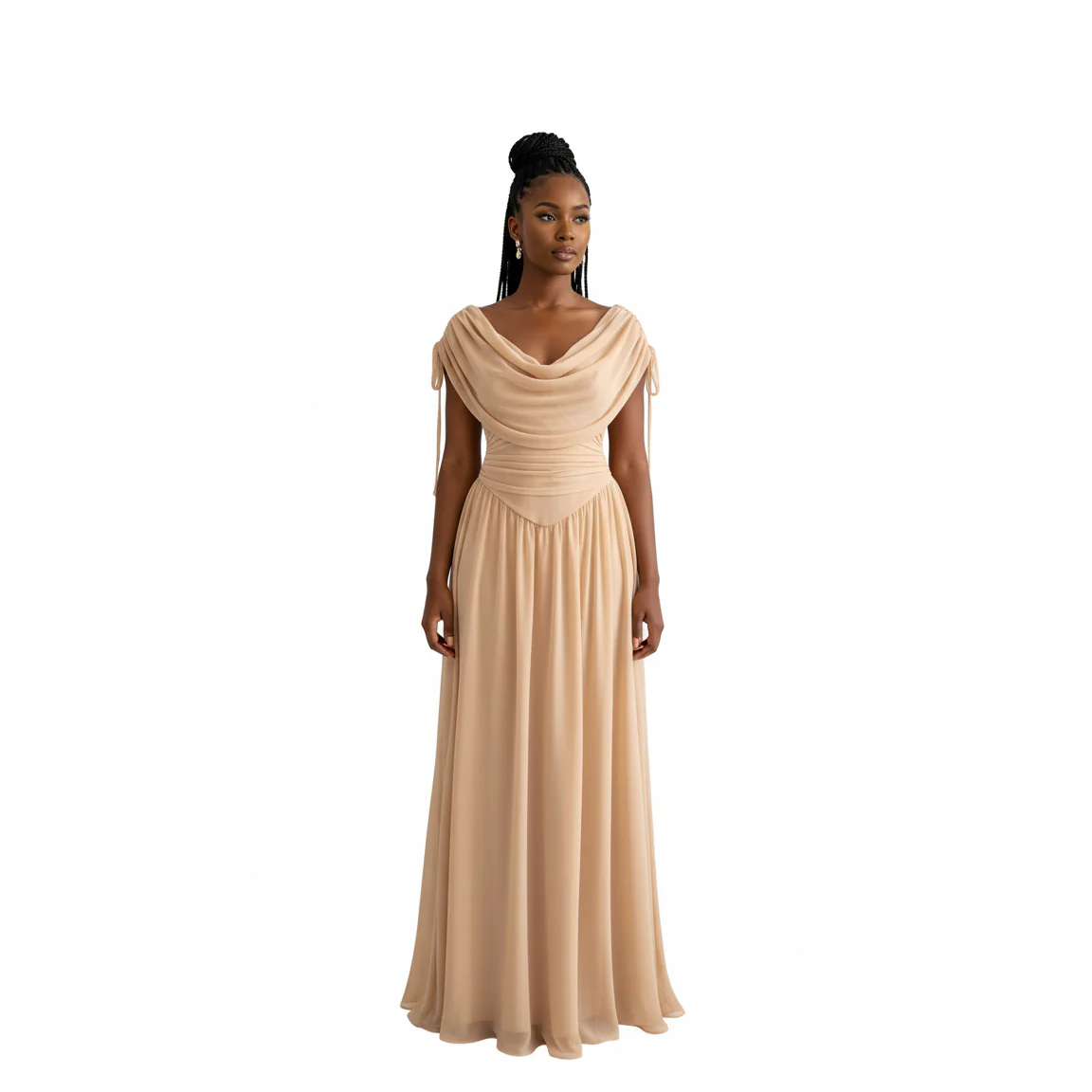 Women's Cowl Neck Ruched Waist Maxi Dress - Image 5