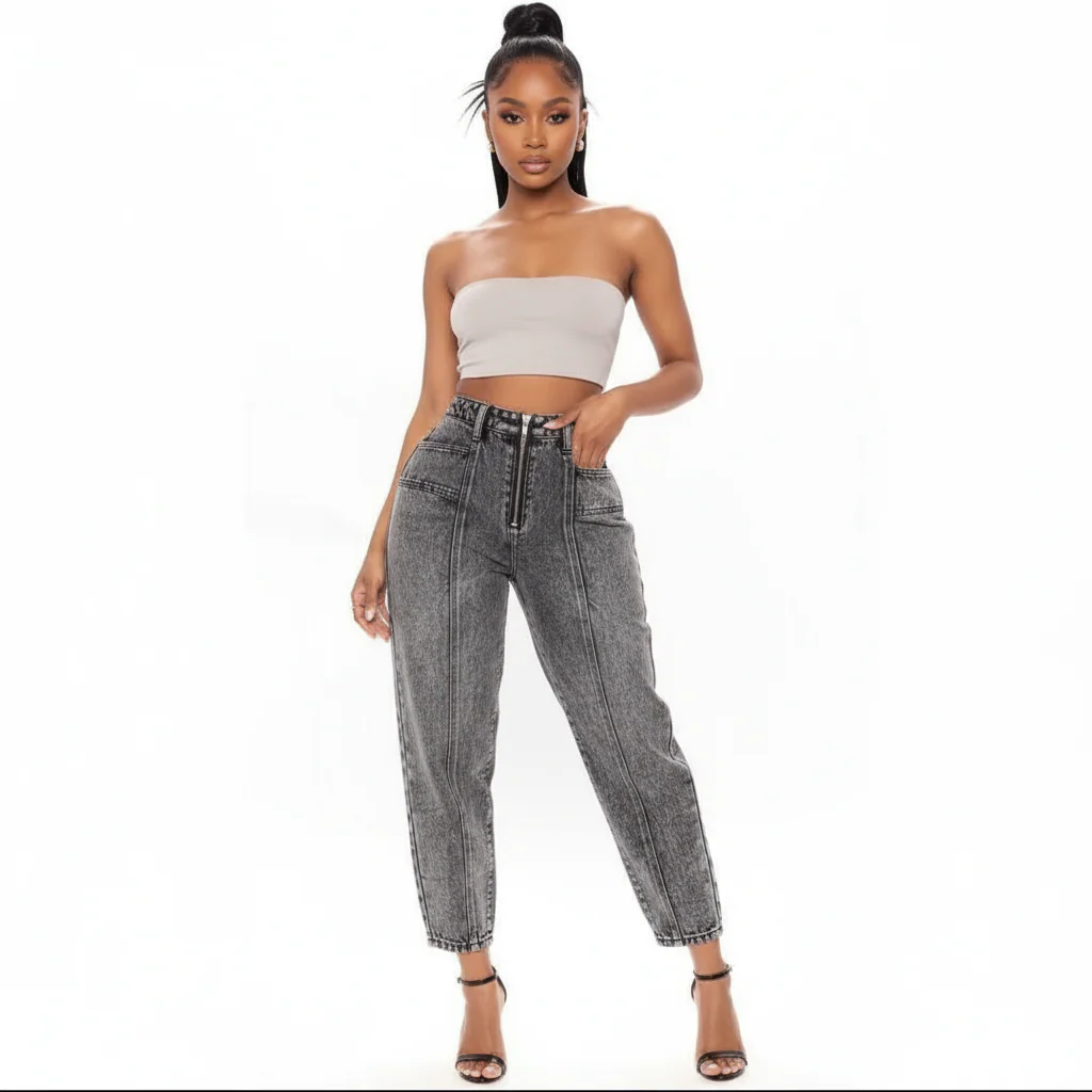 Retro Tapered Black Denim Jeans - Image 2
