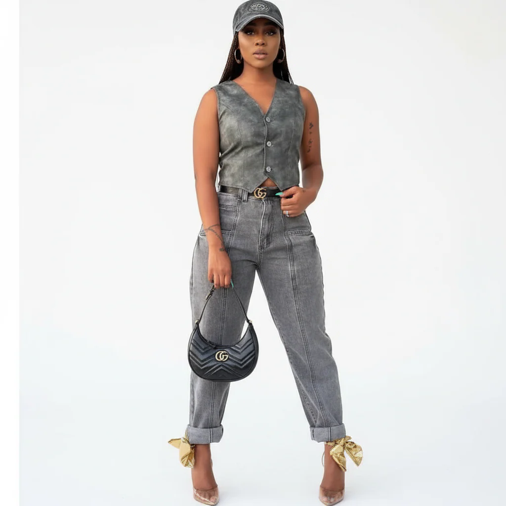 Retro Tapered Black Denim Jeans - Image 3
