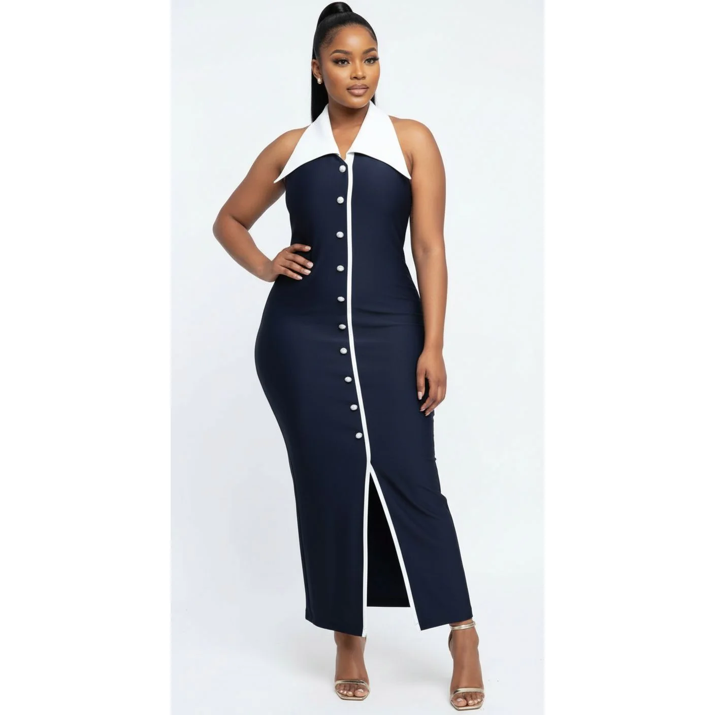 Women's Collar Neck Shirt Style Dress - Image 2