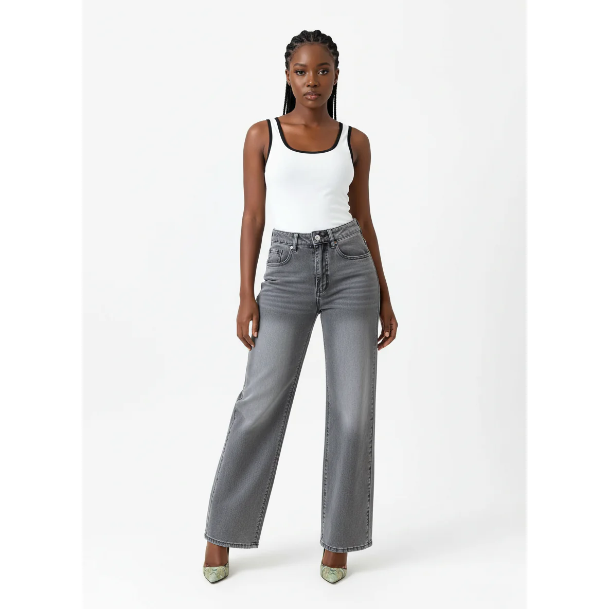 Women's High-Waisted Grey Wash Jeans - Image 2