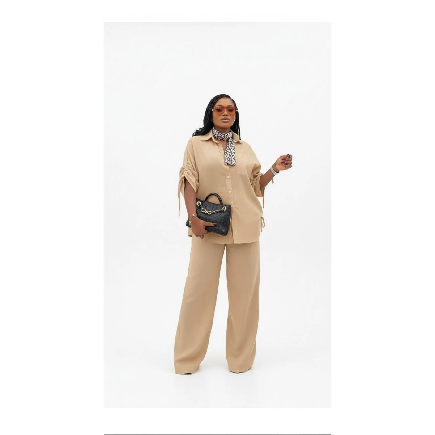 Irregular Adgustable Top & Wide Straight Long Pants Set. - Image 2