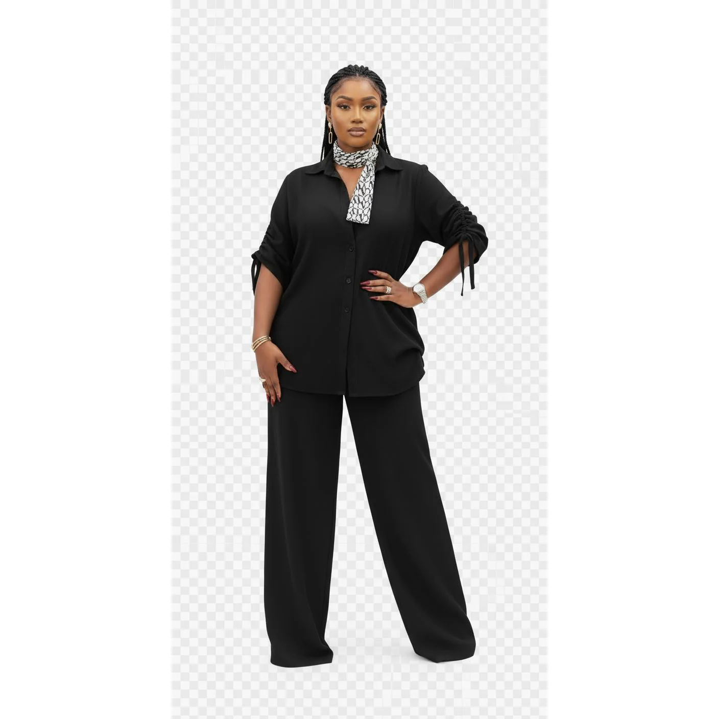 Irregular Adgustable Top & Wide Straight Long Pants Set. - Image 4