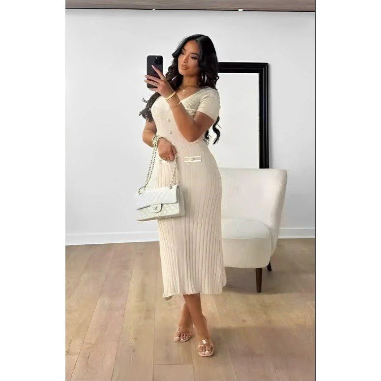 Women's Knit Short Sleeve V-Neck Casual Maxi Dresses - Image 5