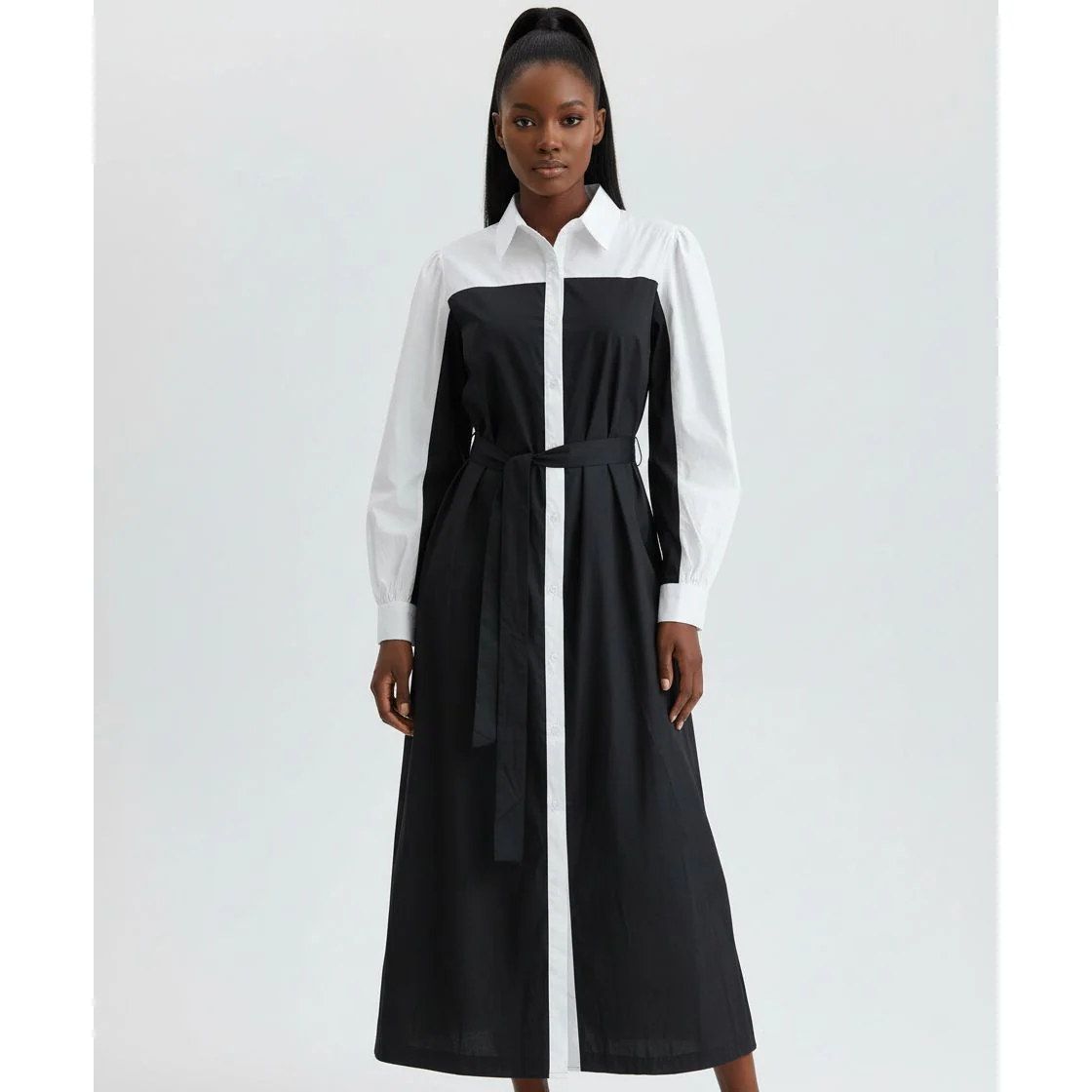 Women's Linen Collar Midi Dress - Image 2
