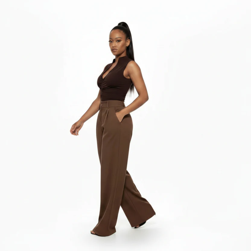 Women's Long Pallazzo Straight-Leg Trousers - Image 6
