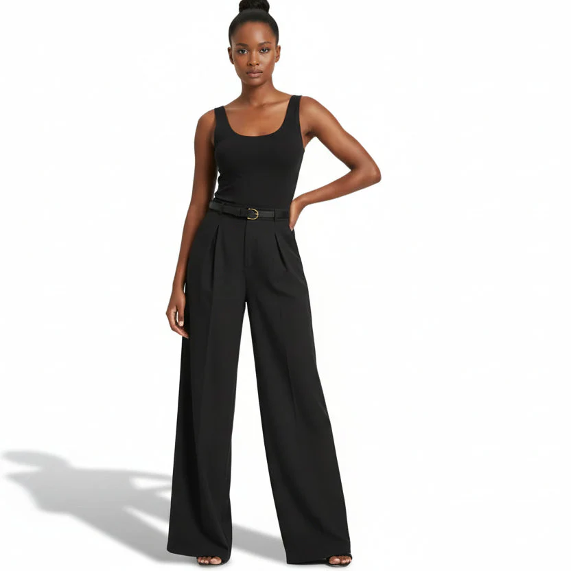 Women's Long Pleat Wide Straight-Leg Trousers - Image 2