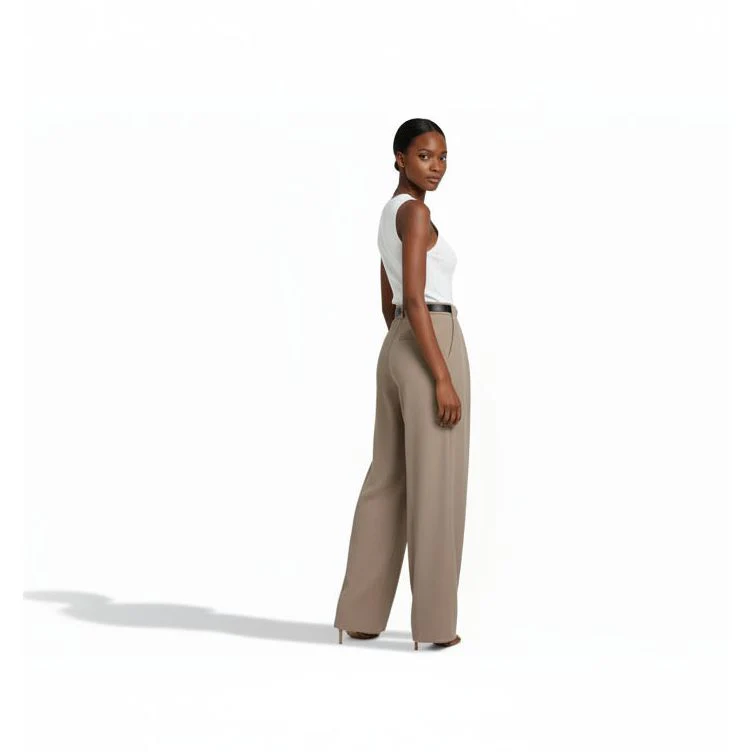 Women's Long Pleat Wide Straight-Leg Trousers - Image 3