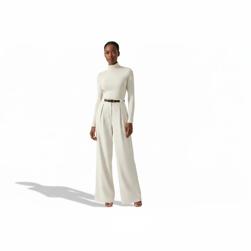 Women's Long Pleat Wide Straight-Leg Trousers - Image 4