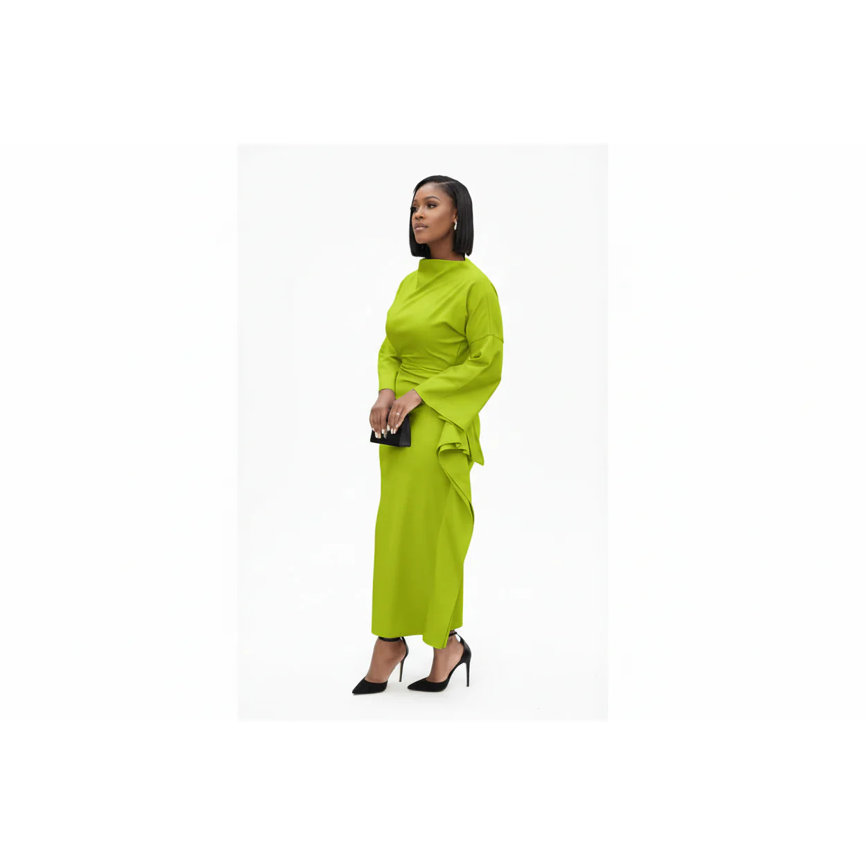 Women's Mock Neck Side Draped Cascading Dress
