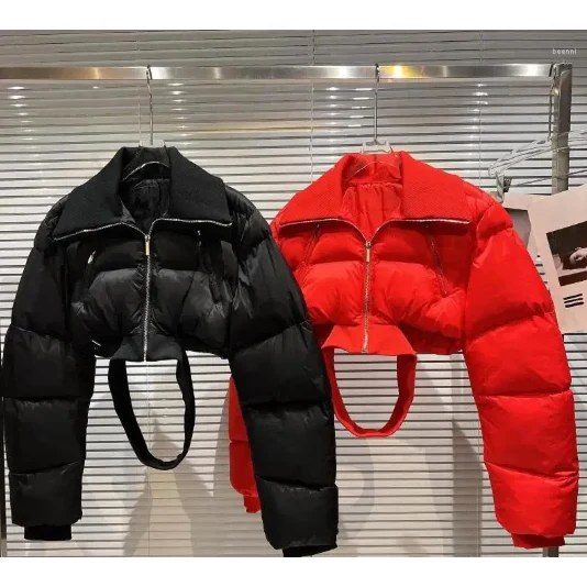 Women's Net Red Black Puffer Trench Coat - Image 7