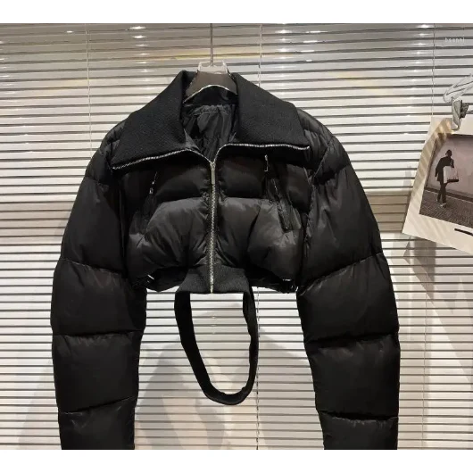 Women's Net Red Black Puffer Trench Coat - Image 8