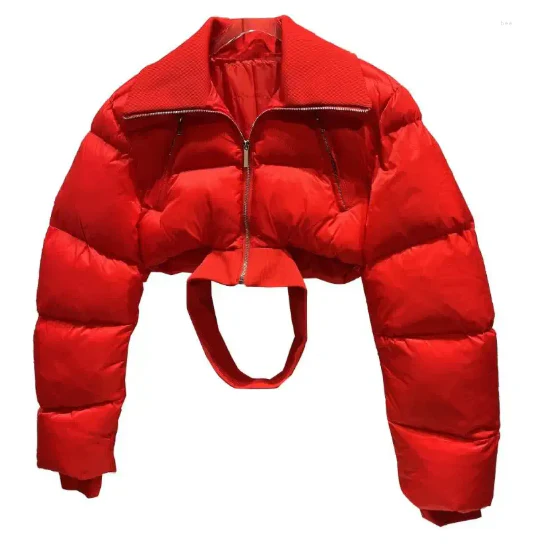Women's Net Red Black Puffer Trench Coat - Image 9