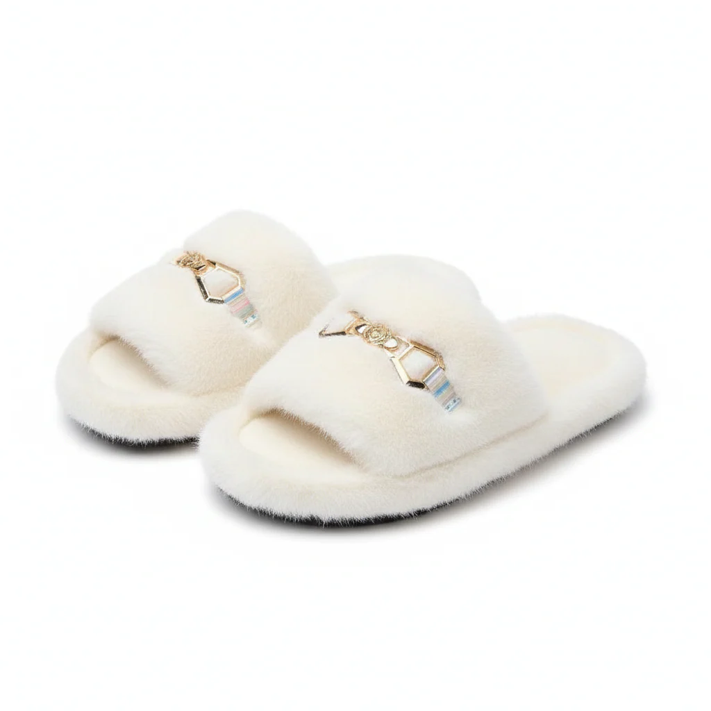 women's plush faux fur slippers - Image 2