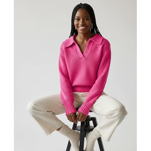 Women's polo collar loose knitted sweater tops - Image 2