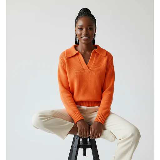 Women's polo collar loose knitted sweater tops - Image 4