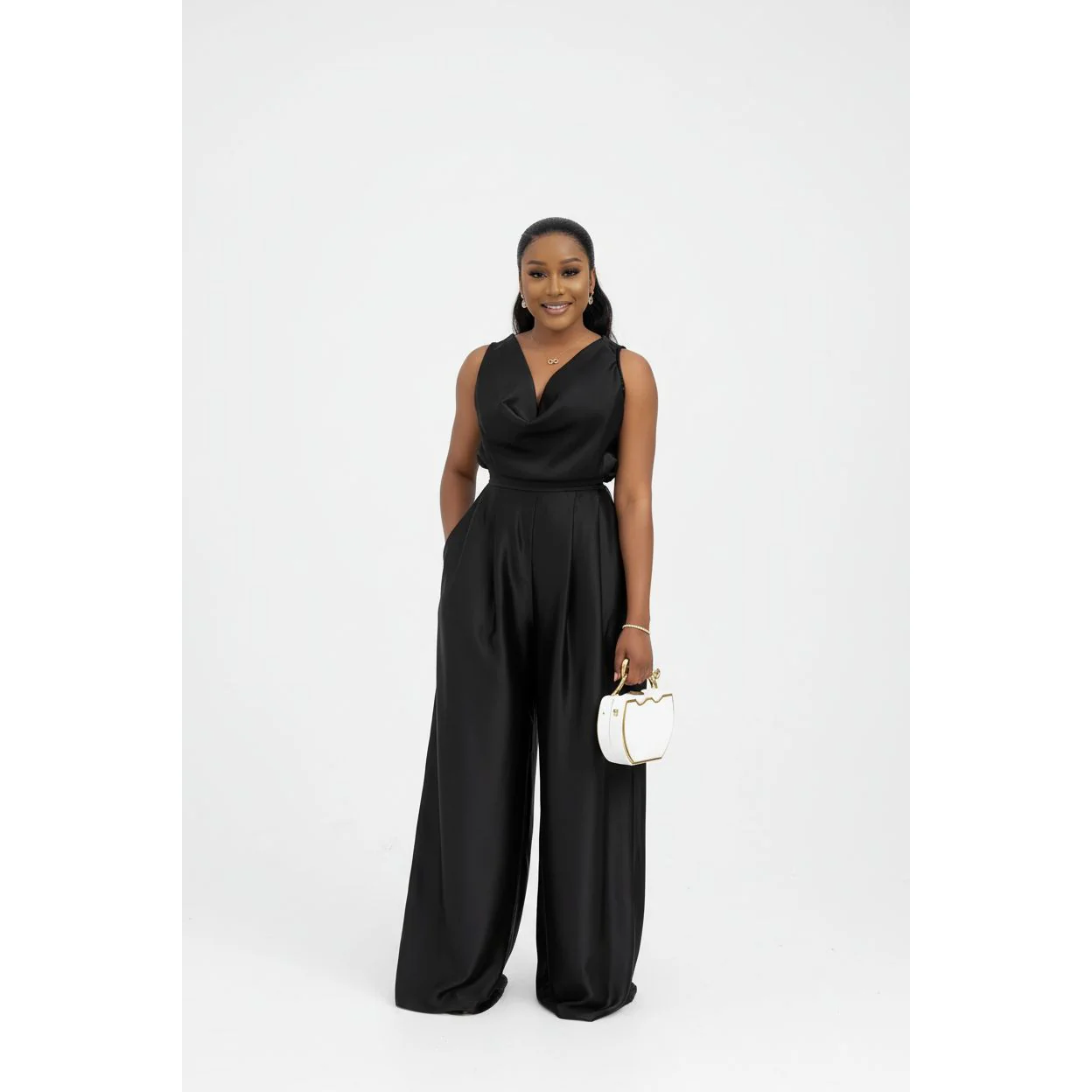 Women's Satin Cowl Neck Wide-Leg Set. - Image 3