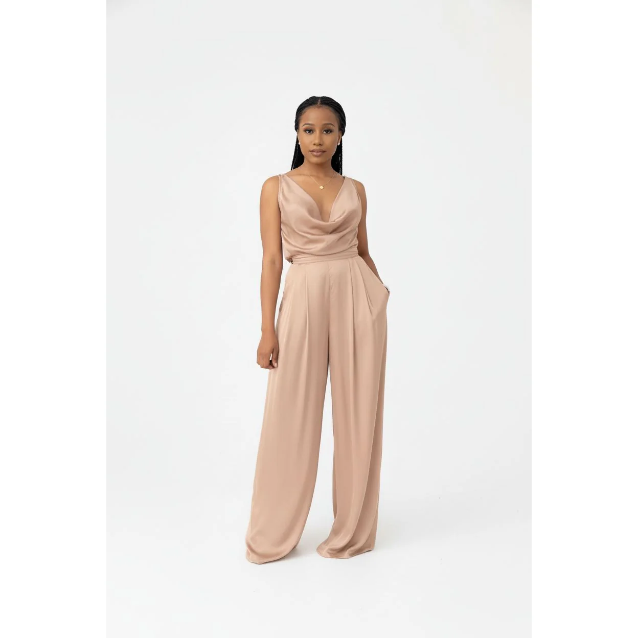 Women's Satin Cowl Neck Wide-Leg Set. - Image 4