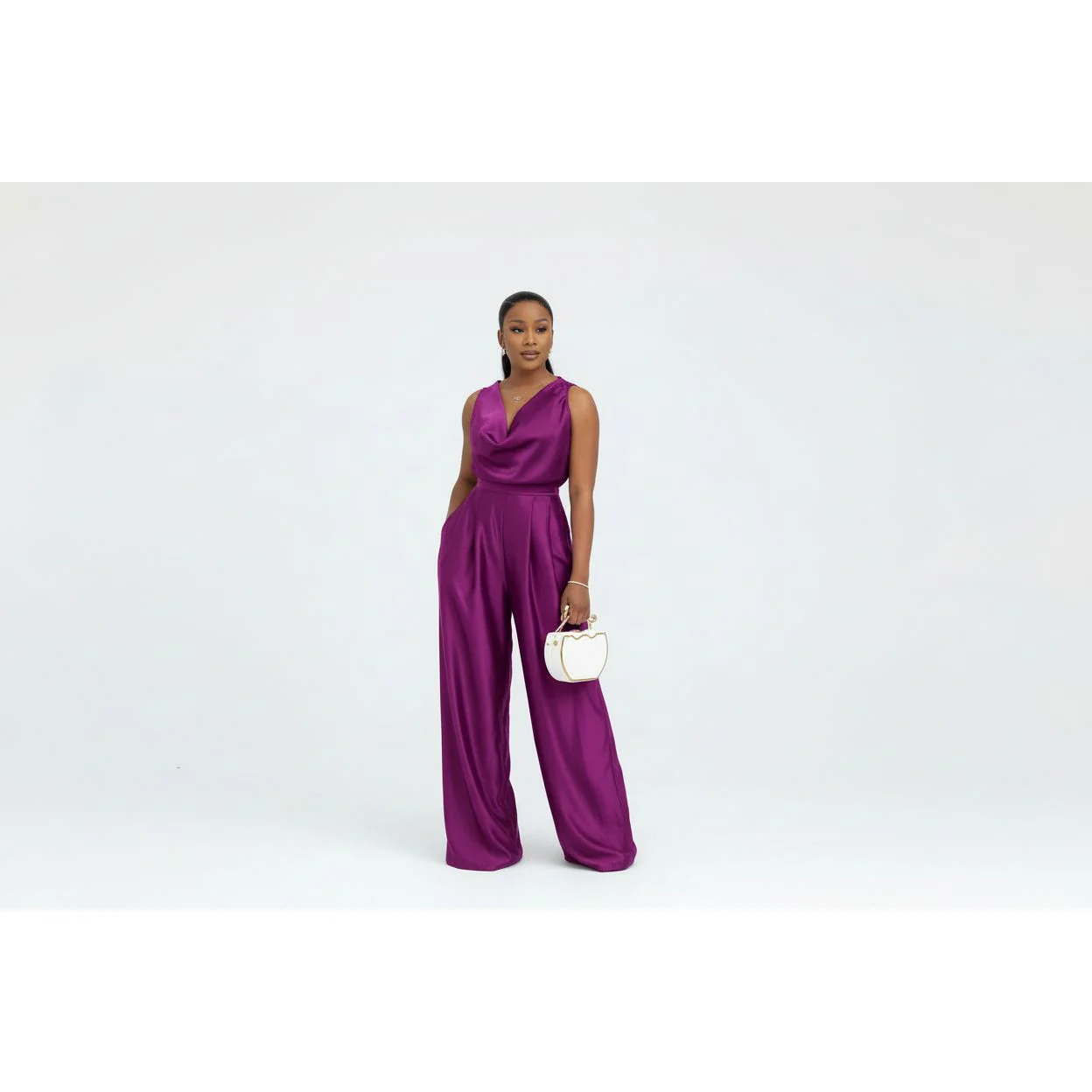 Women's Satin Cowl Neck Wide-Leg Set. - Image 5