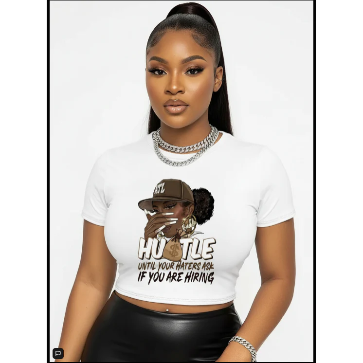 Women's Short Sleeve Hustle Graphic Crop Top - Image 2