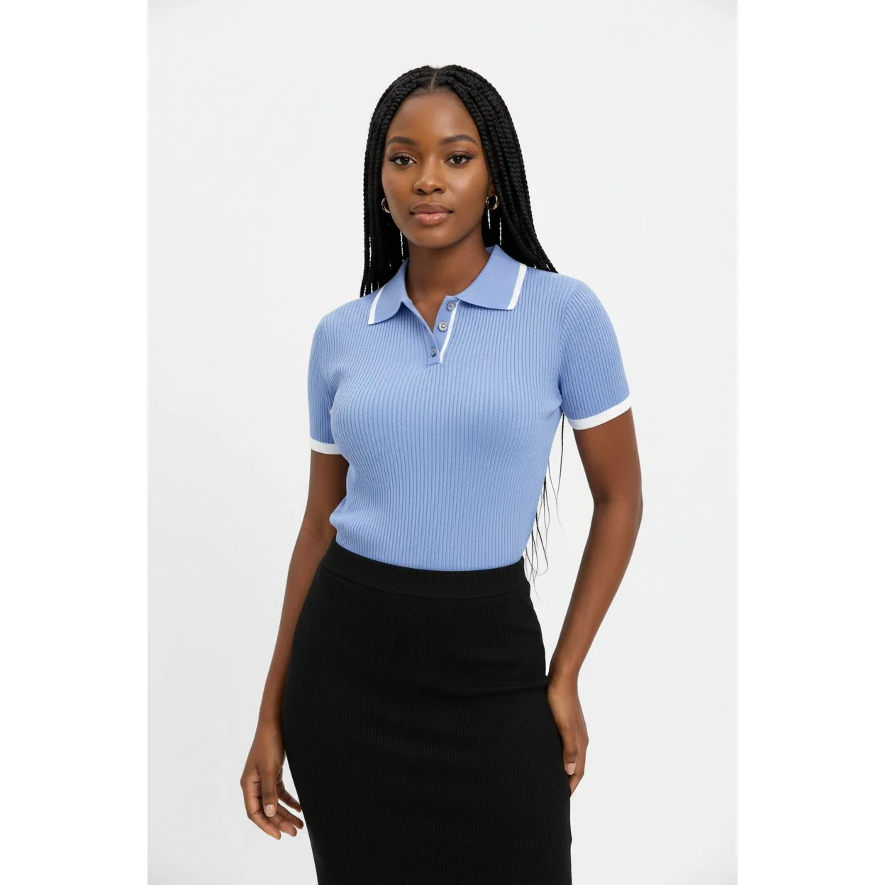 Women's Short-Sleeve Ribbed Knitted Top