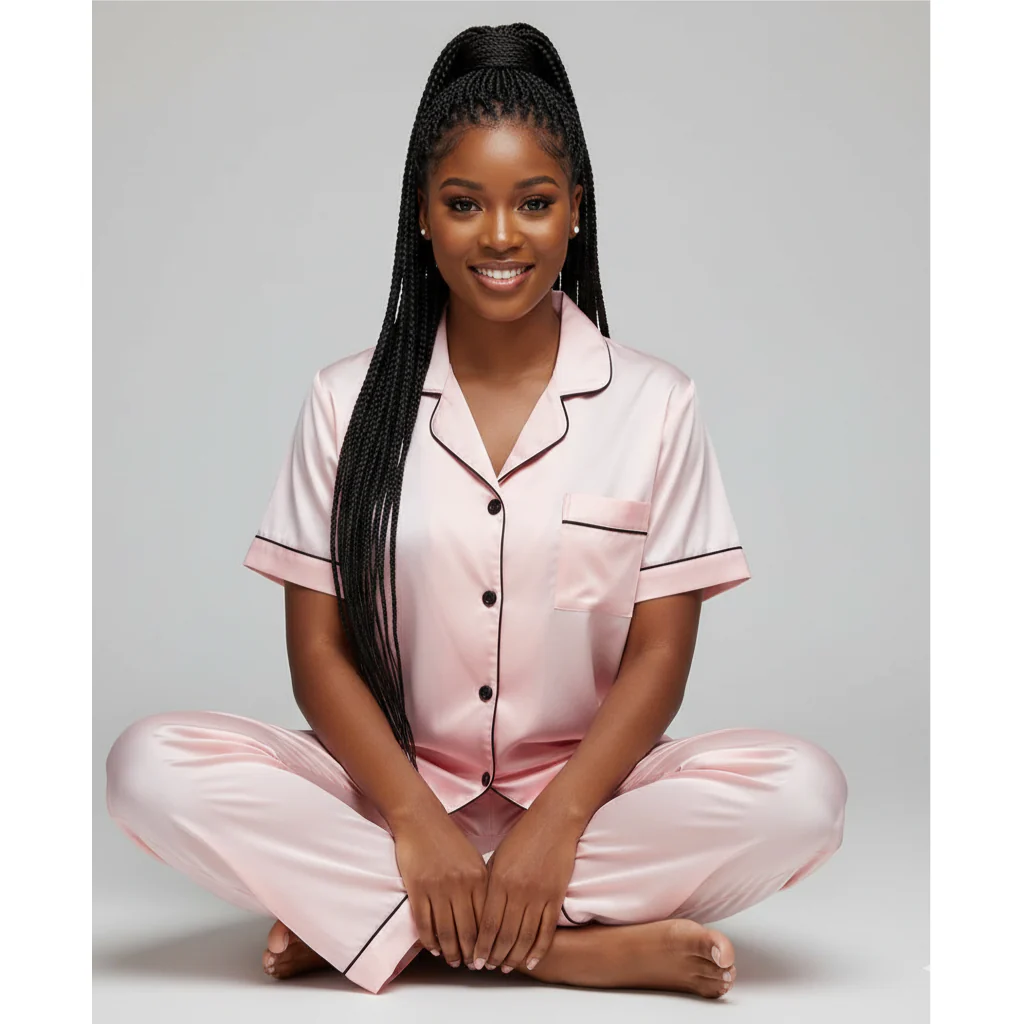Women’s Satin Pyjama Set – Luxury Short Sleeve Sleepwear - Image 3