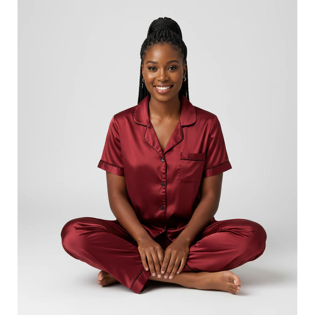 Women’s Satin Pyjama Set – Luxury Short Sleeve Sleepwear - Image 4