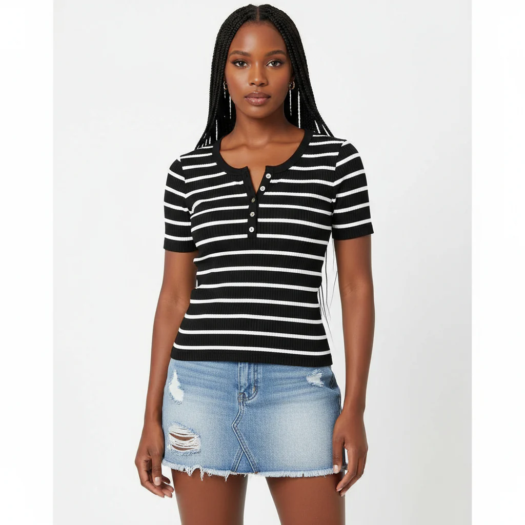 Women's Striped V-Neck Short Sleeve T-Shirt
