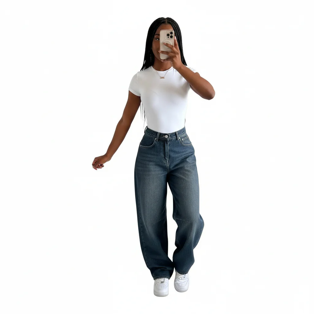 Women's Waist Buckle Baggy Jeans