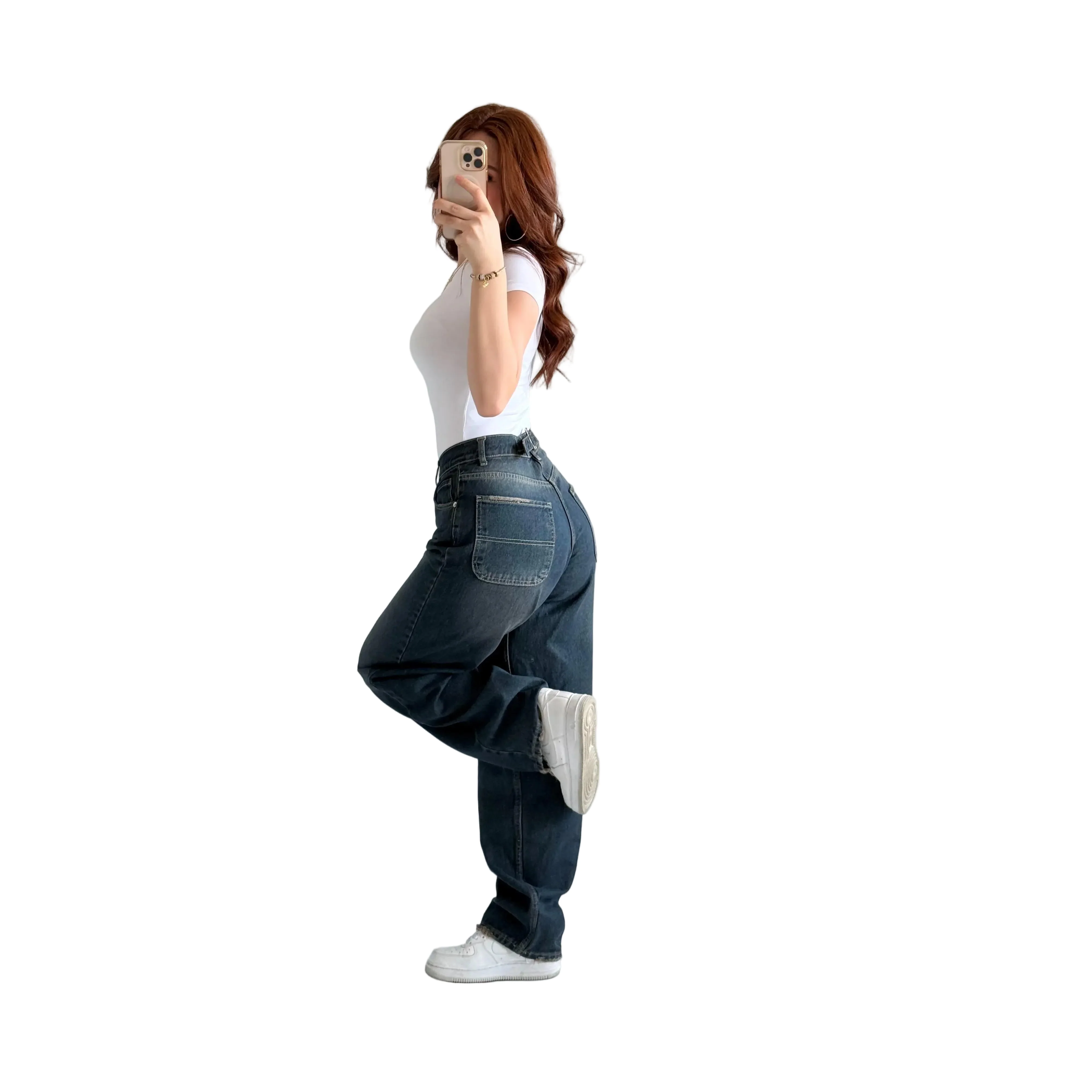 Women's Waist Buckle Baggy Jeans - Image 3