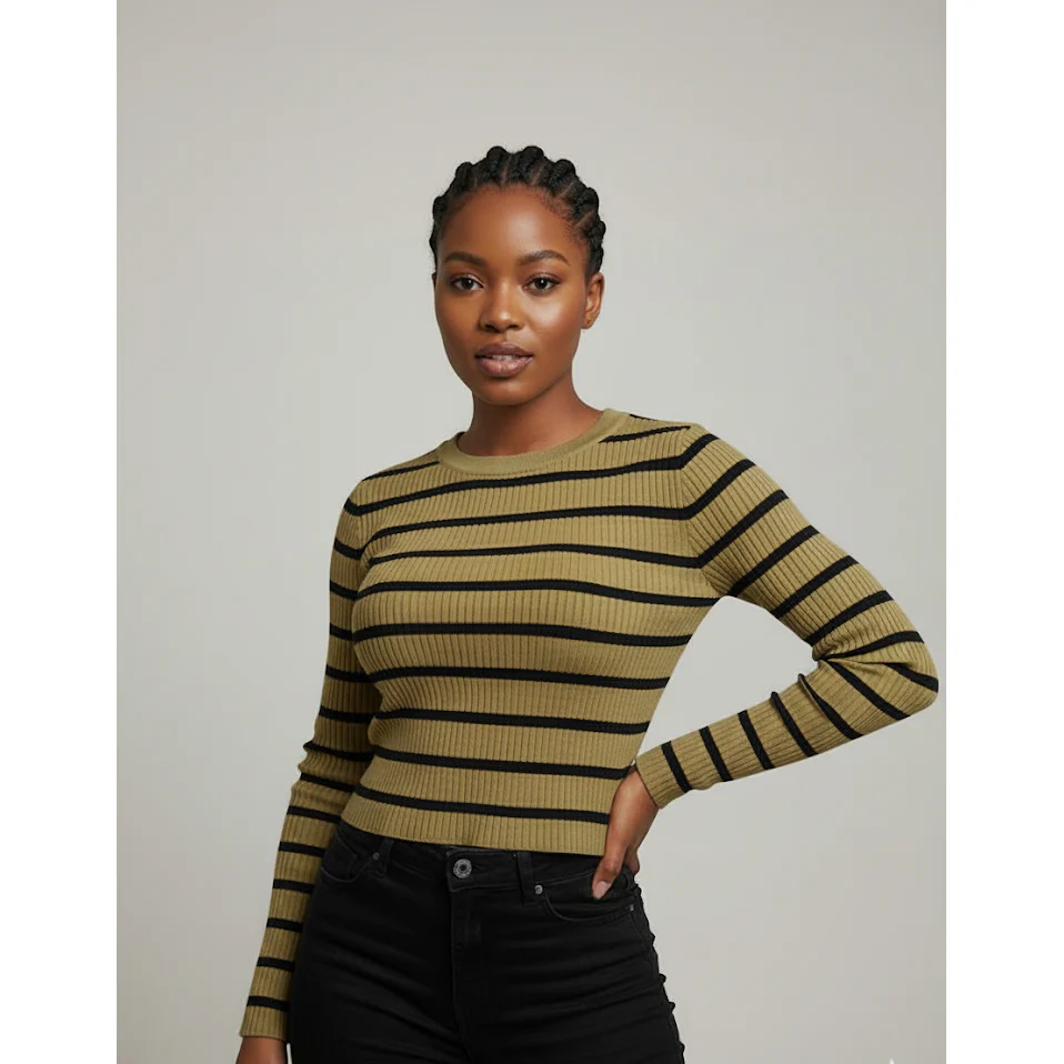 Women's Striped Knitted Long Sleeve Top - Image 2