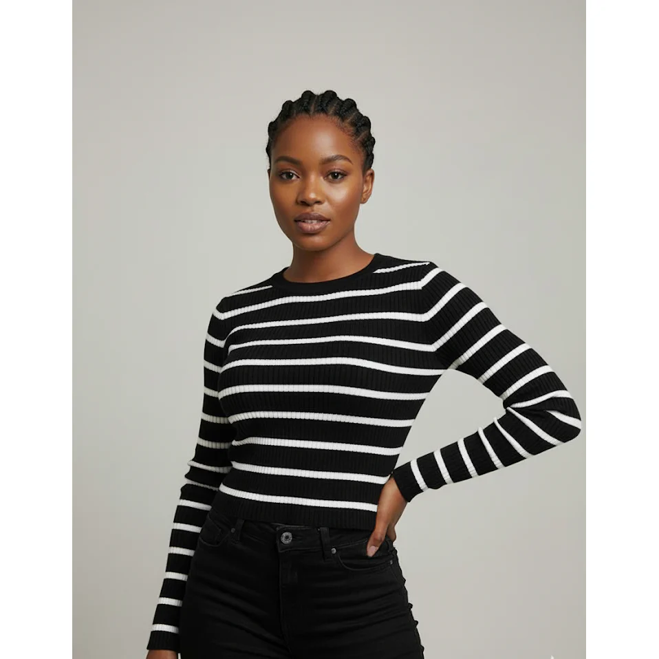 Women's Striped Knitted Long Sleeve Top - Image 3