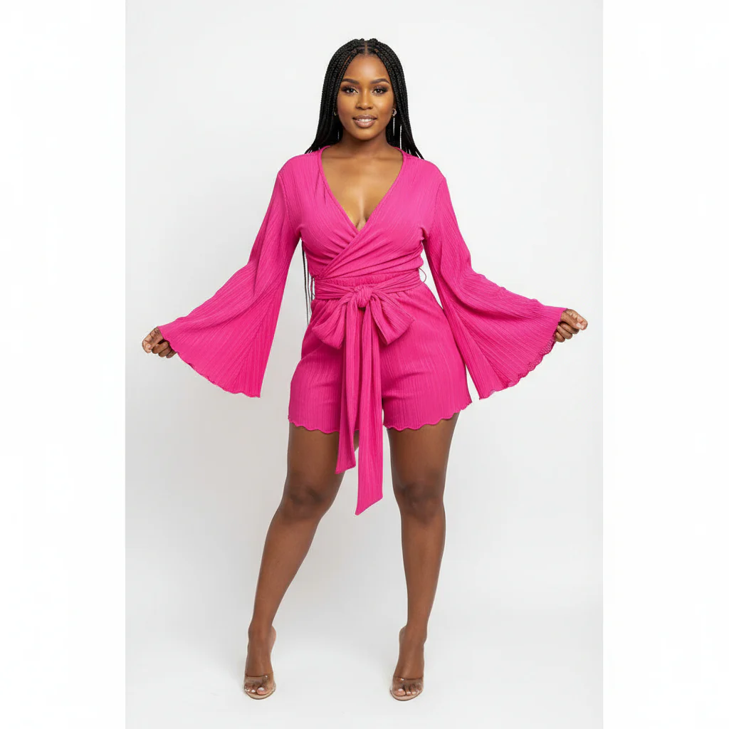 Wrap Around Puff Sleeve Top and Short Pant Set - Image 2