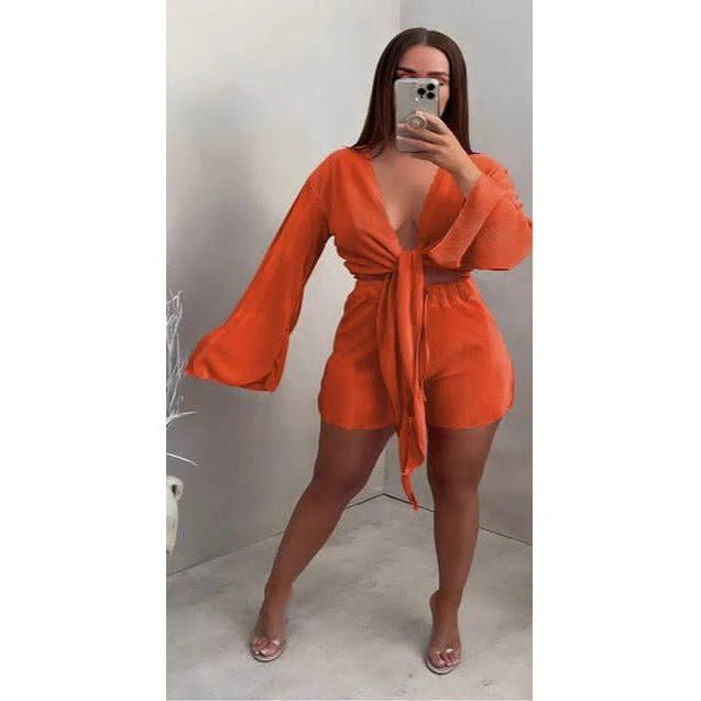 Wrap Around Puff Sleeve Top and Short Pant Set - Image 3