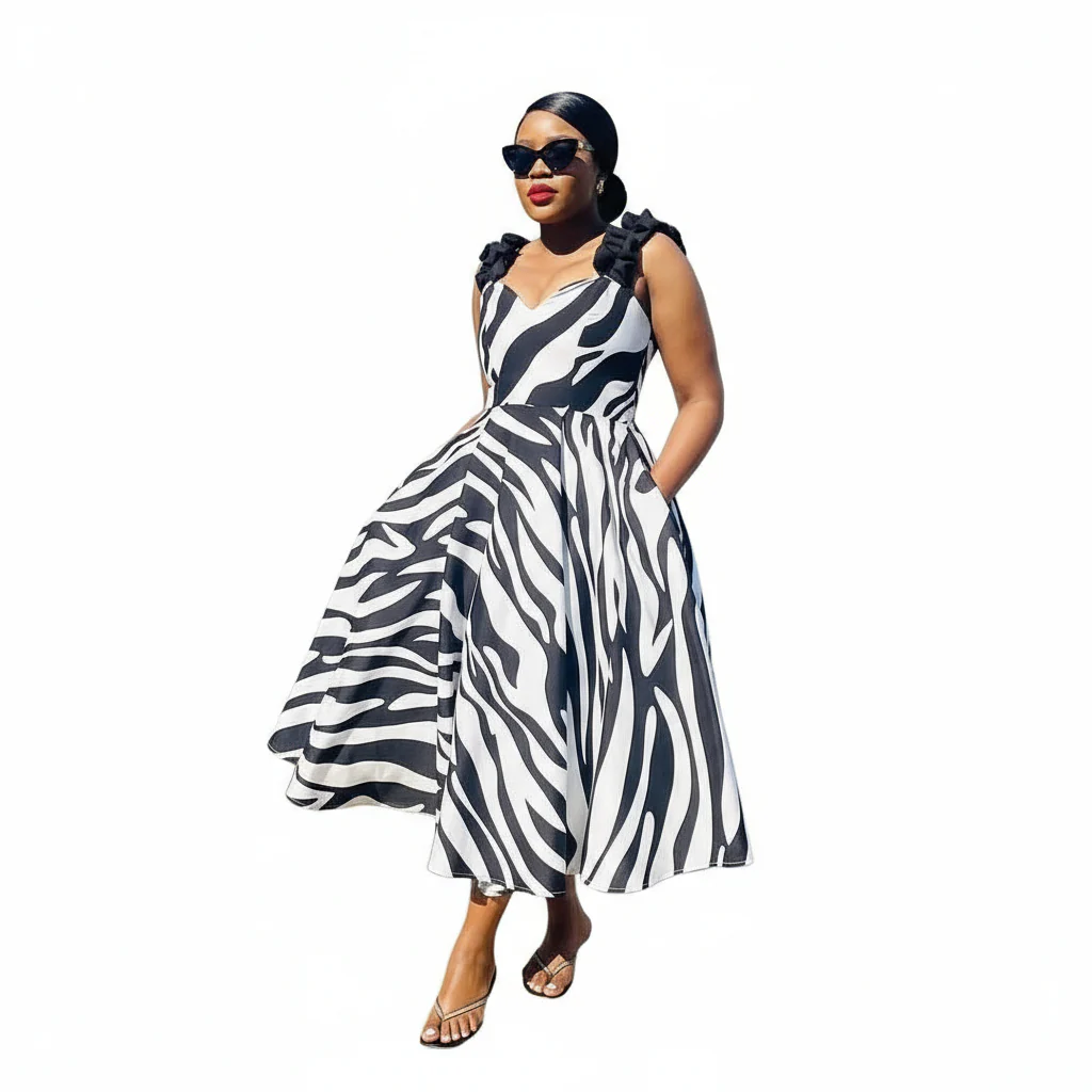 Zebra Animal Print Fit and Flare Dress - Image 2