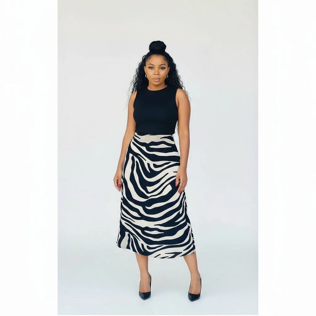 Zebra Printed Mesh Tie Waist Split Hem Midi Skirt. - Image 3