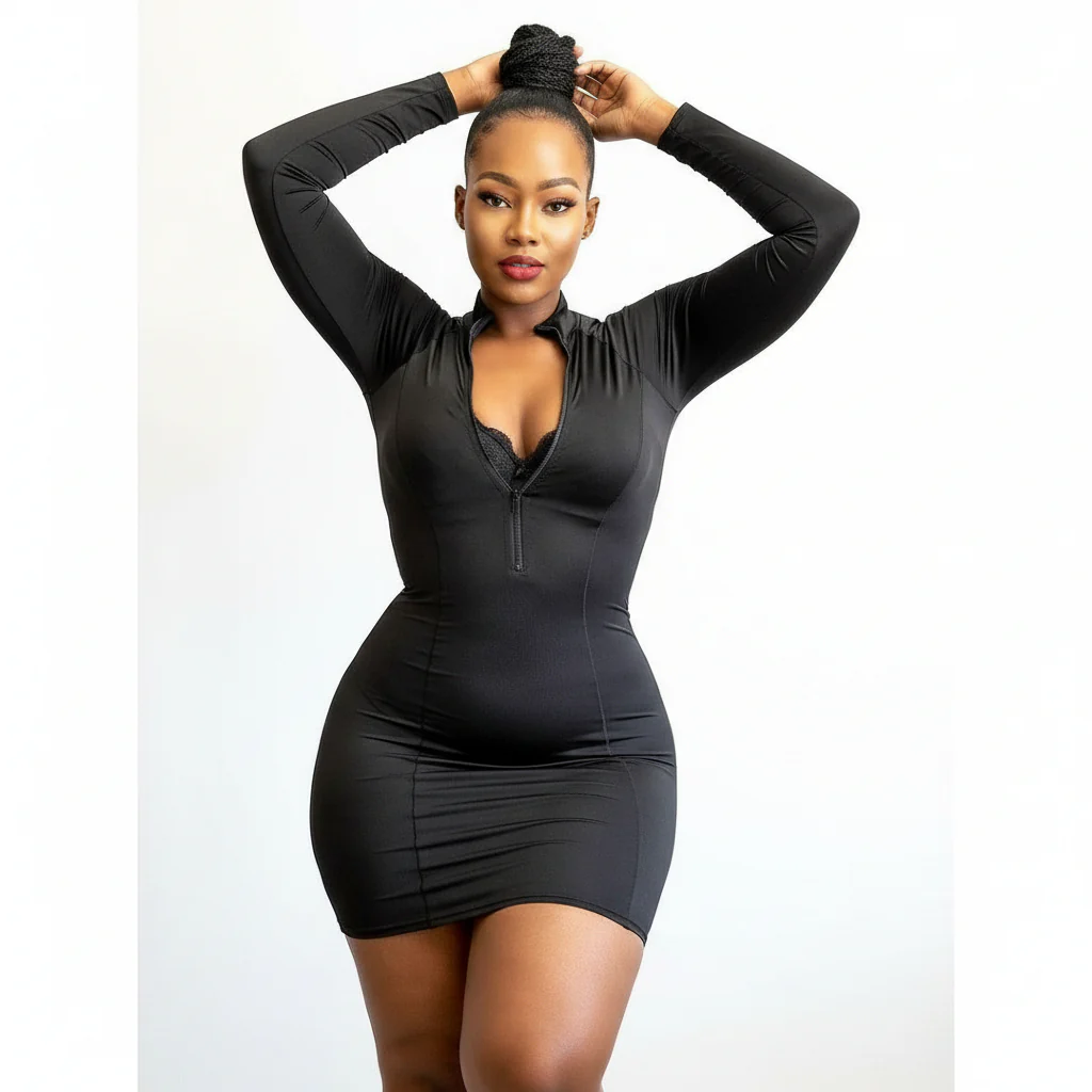 Zipper Bodycon Dress - Image 2