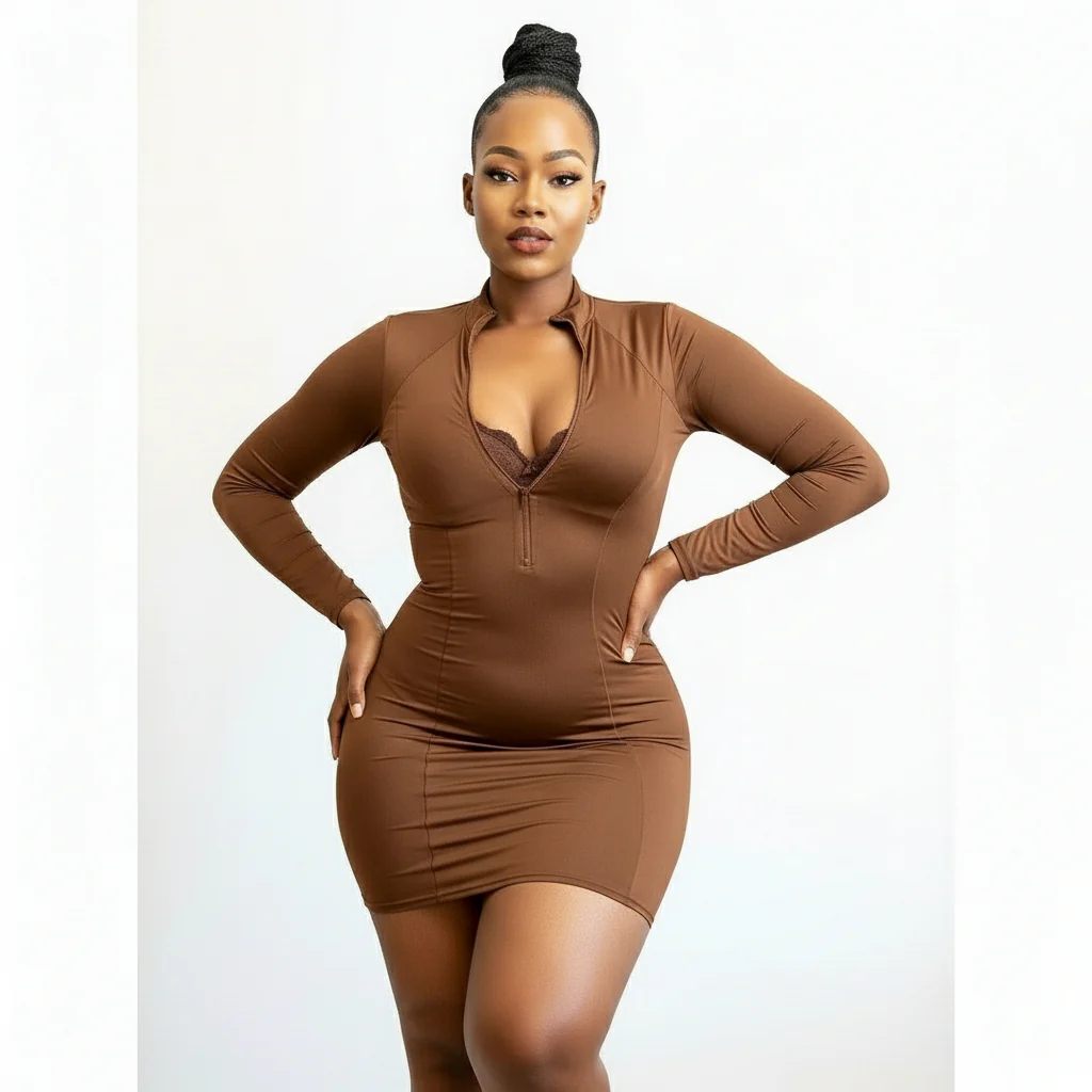 Zipper Bodycon Dress - Image 3