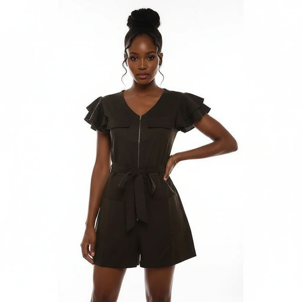 Zipper Short Sleeve Slim Jumpsuits Casual Female Sporty Playsuits. - Image 2