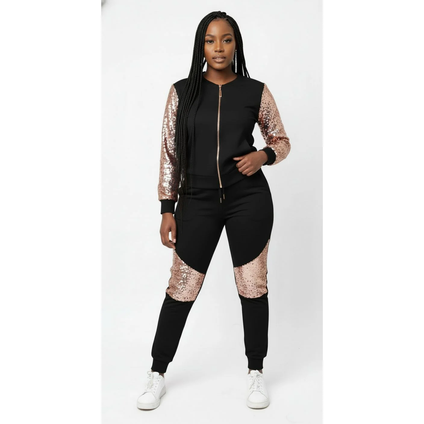 Zipper Top And Pants Casual Winter 2 Piece Set