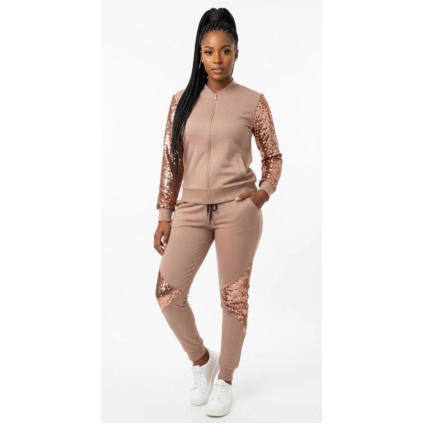 Zipper Top And Pants Casual Winter 2 Piece Set - Image 2